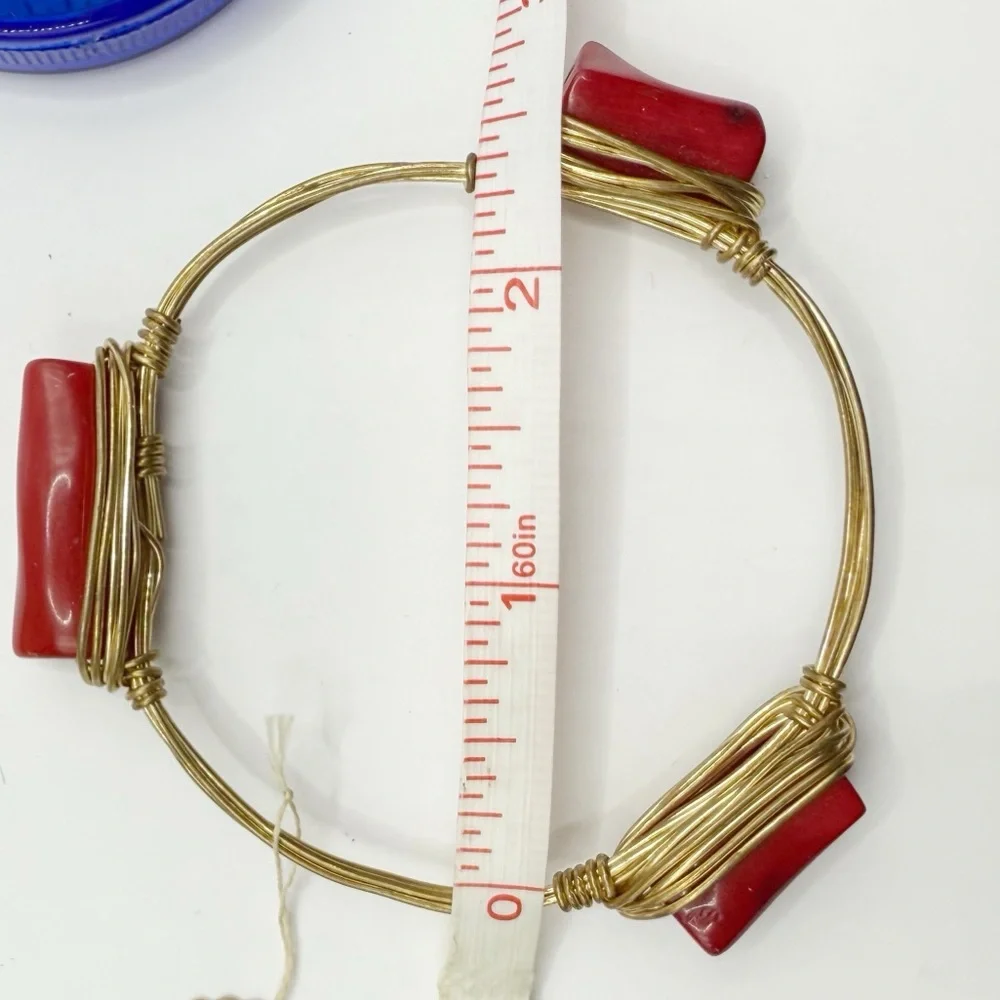 Boho Wire Wrapped Bangle Bracelet | Red Stone Artisan Style